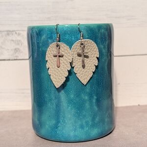 Leaf-Shaped Earrings with Cross Design